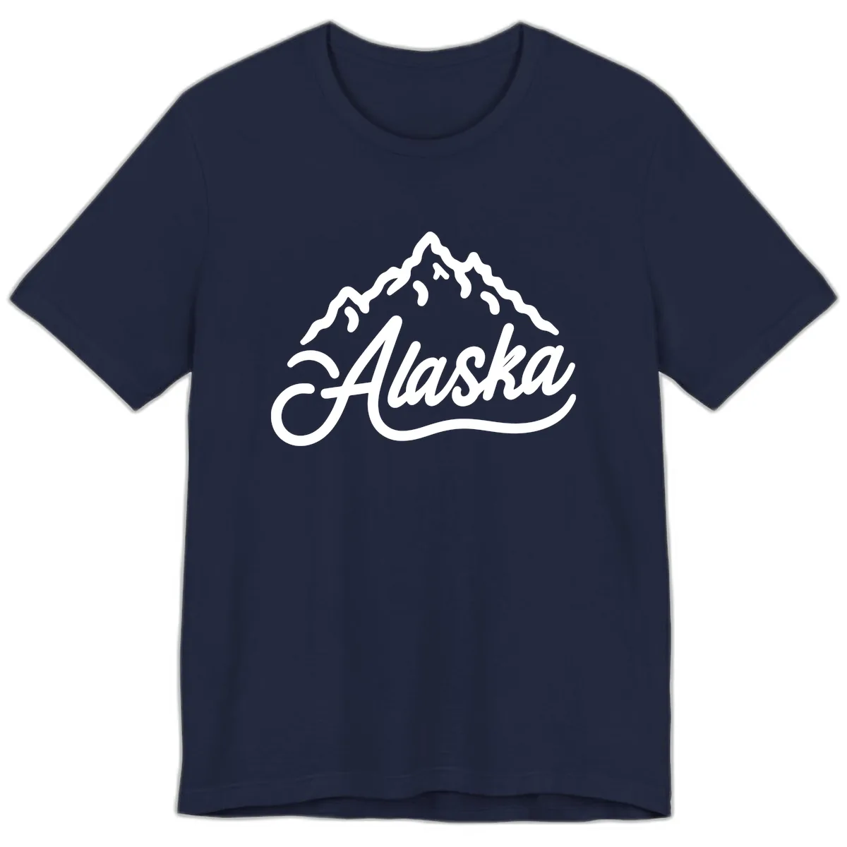 Alaska Mountain Script Wordmark Premium T-Shirt in Navy