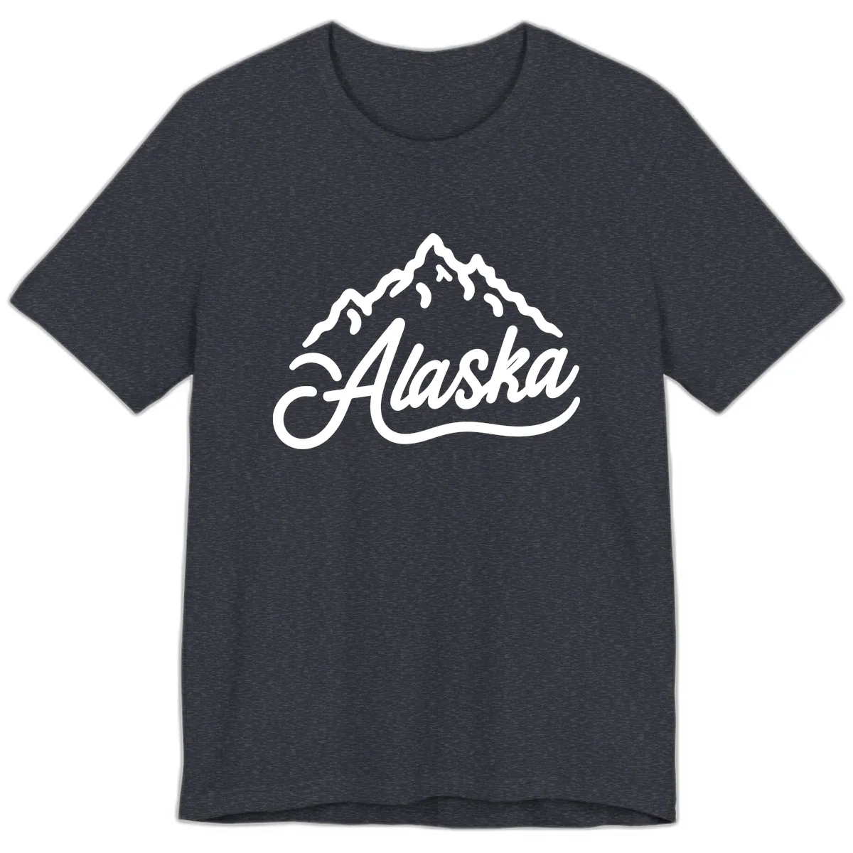 Alaska Mountain Script Wordmark Premium T-Shirt in Heather Navy