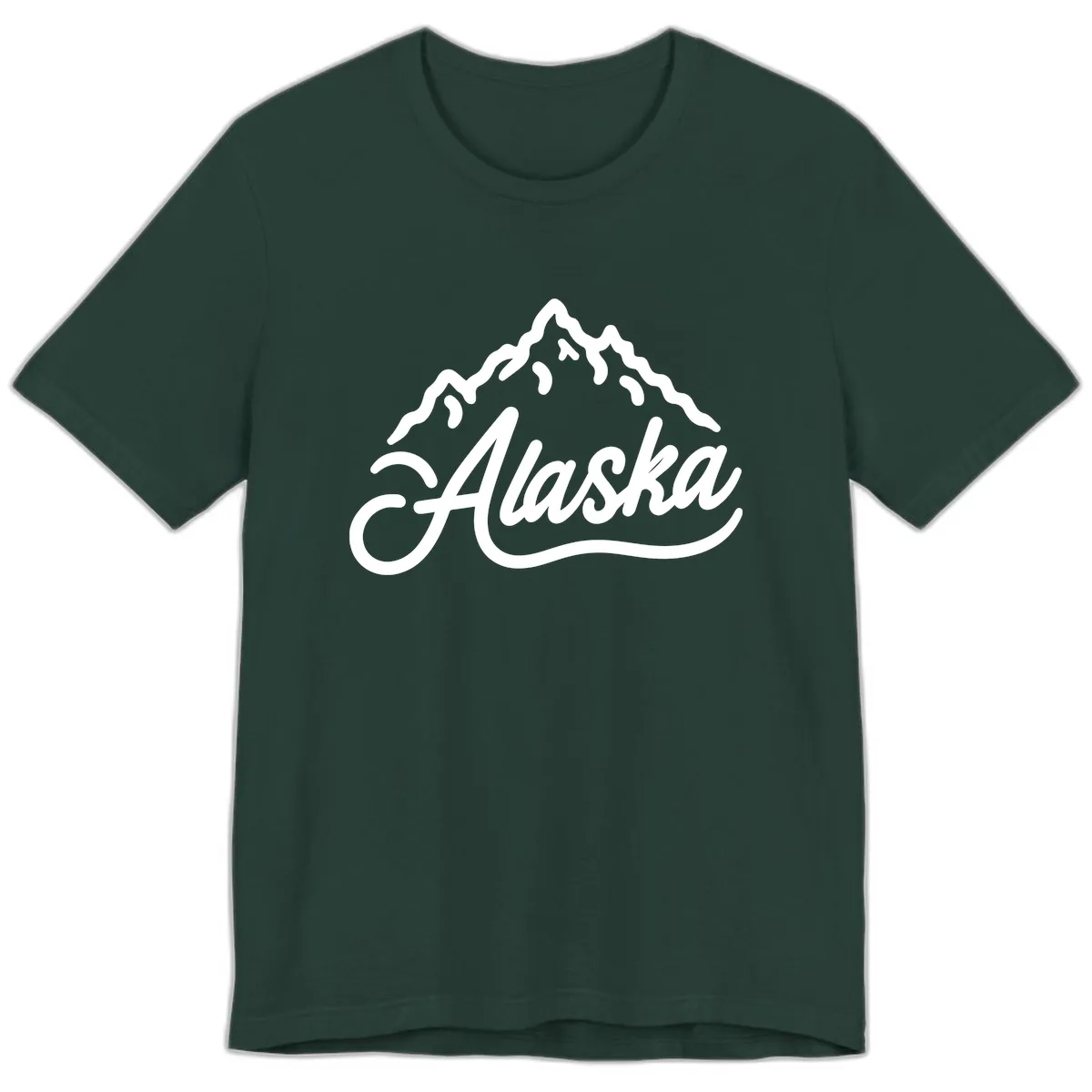 Alaska Mountain Script Wordmark Premium T-Shirt in Forest
