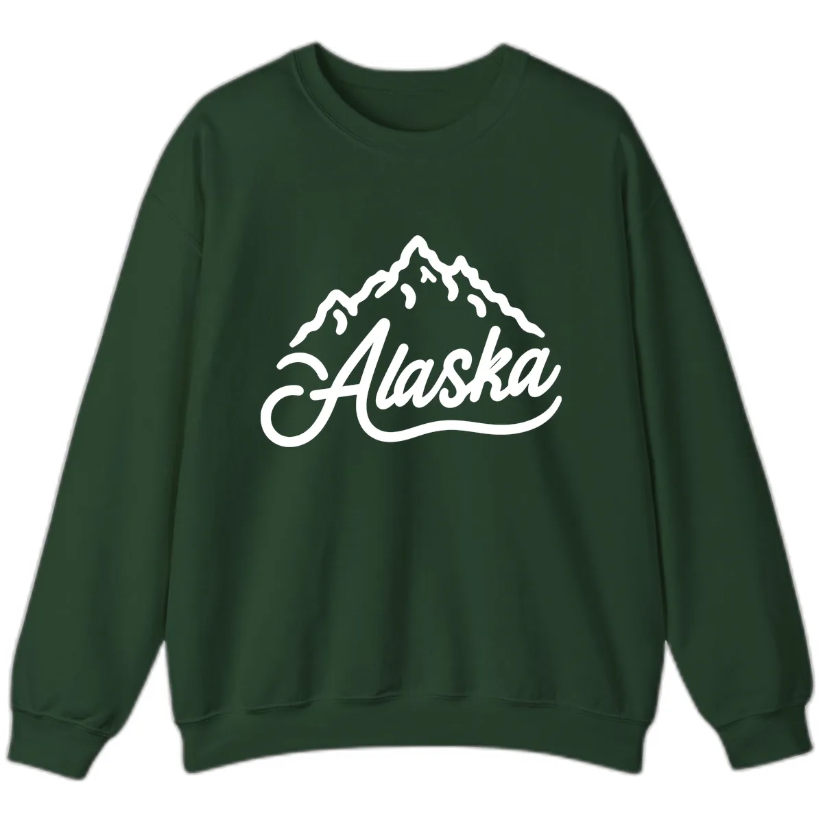 Alaska Mountain Script Wordmark Sweatshirt in Forest Green
