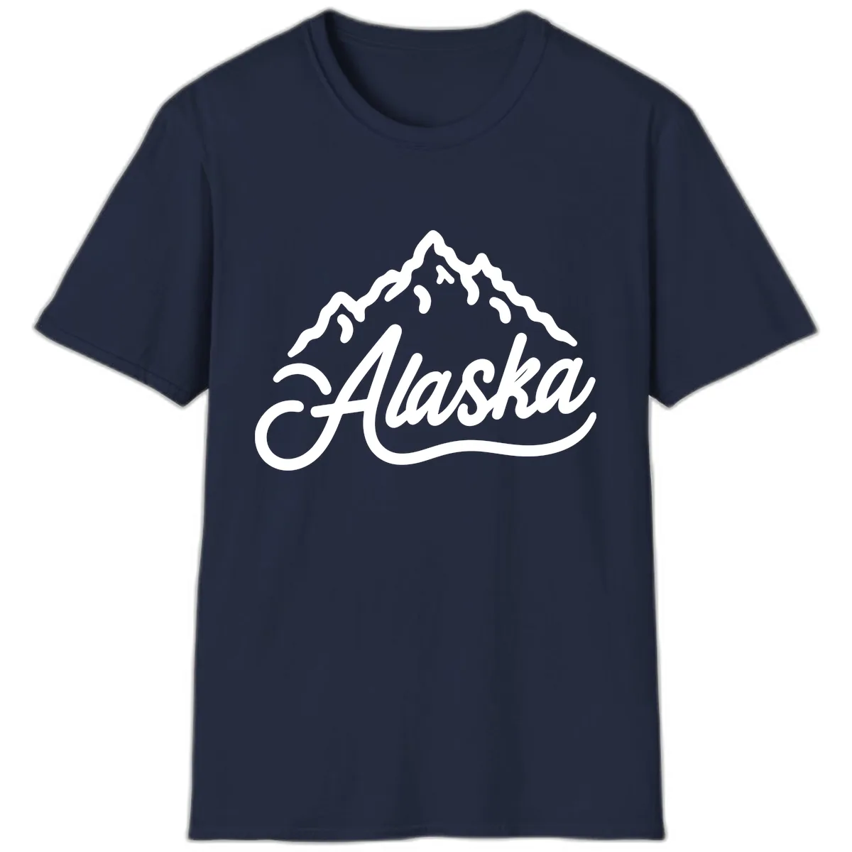 Alaska Mountain Script Wordmark T-Shirt in Navy