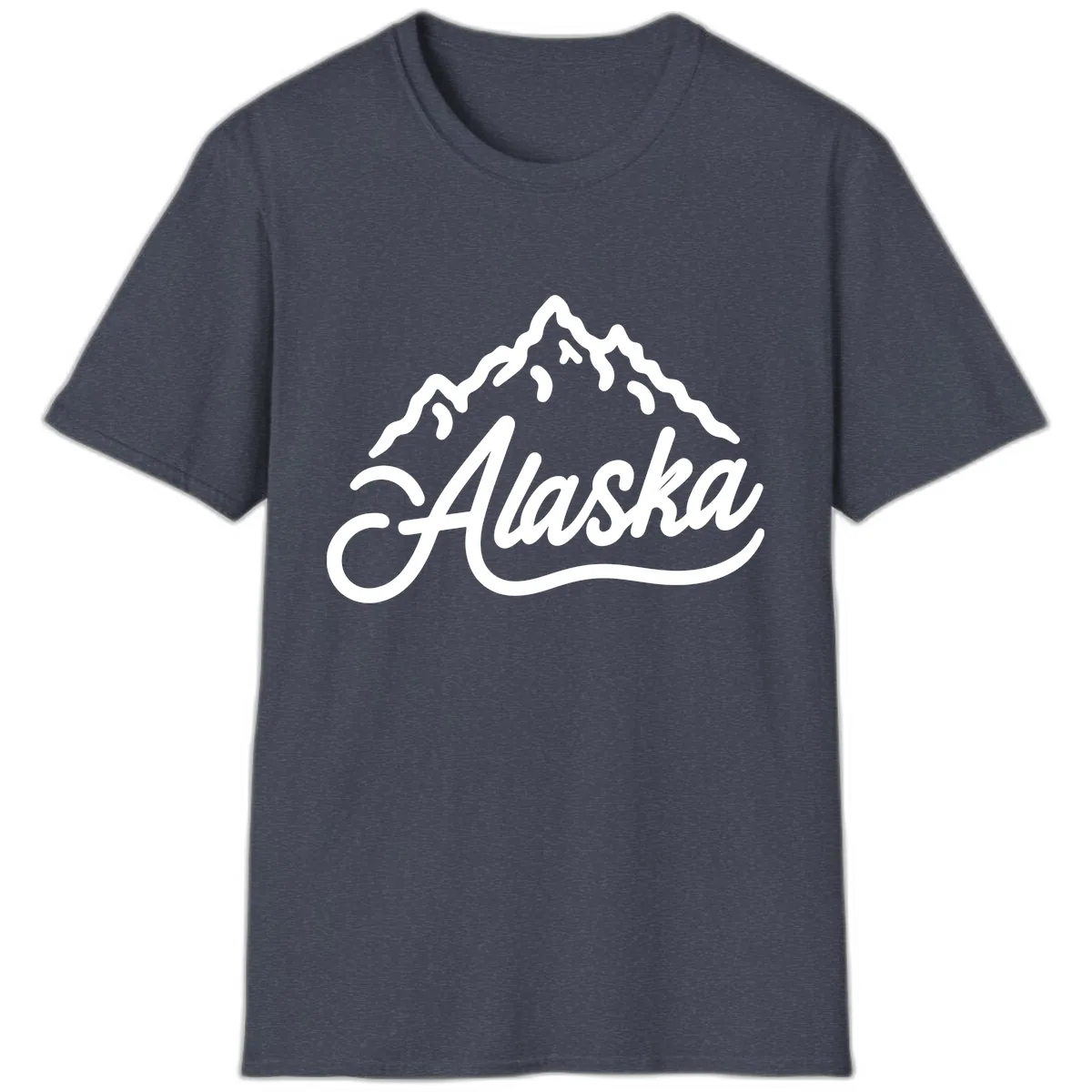 Alaska Mountain Script Wordmark T-Shirt in Heather Navy
