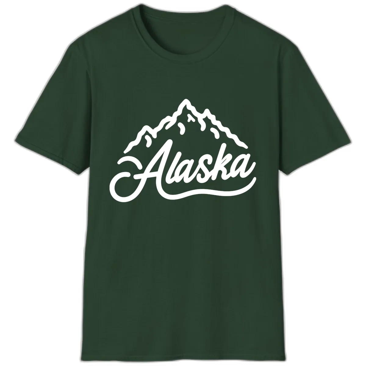 Alaska Mountain Script Wordmark T-Shirt in Forest Green