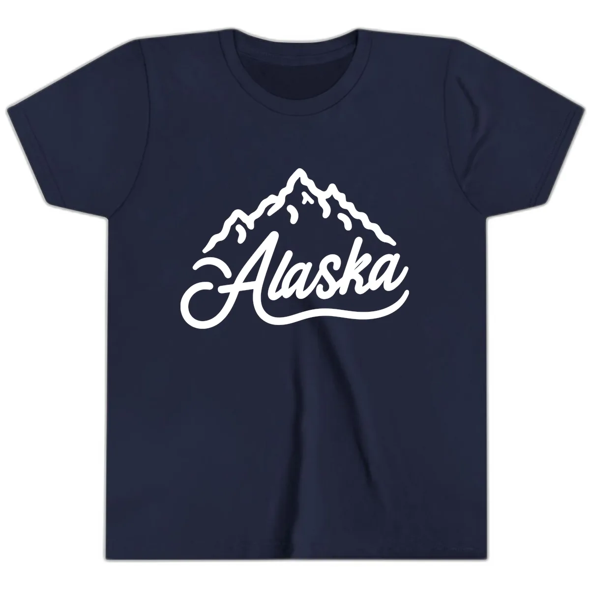 Alaska Mountain Script Wordmark Youth T-Shirt in Navy