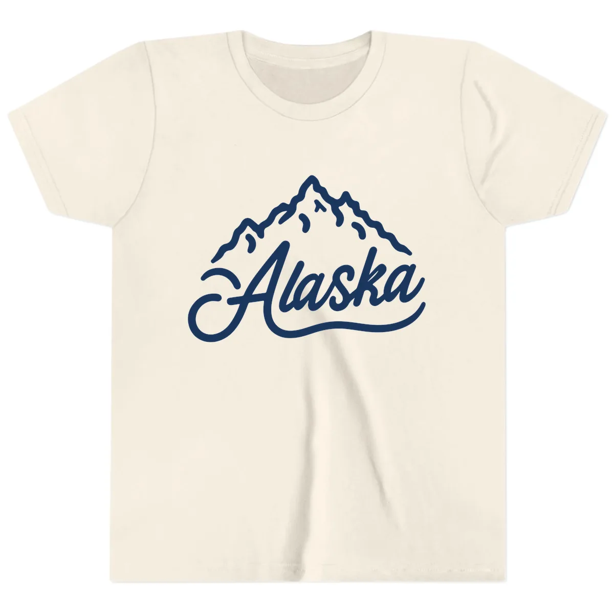 Alaska Mountain Script Wordmark Youth T-Shirt in Natural