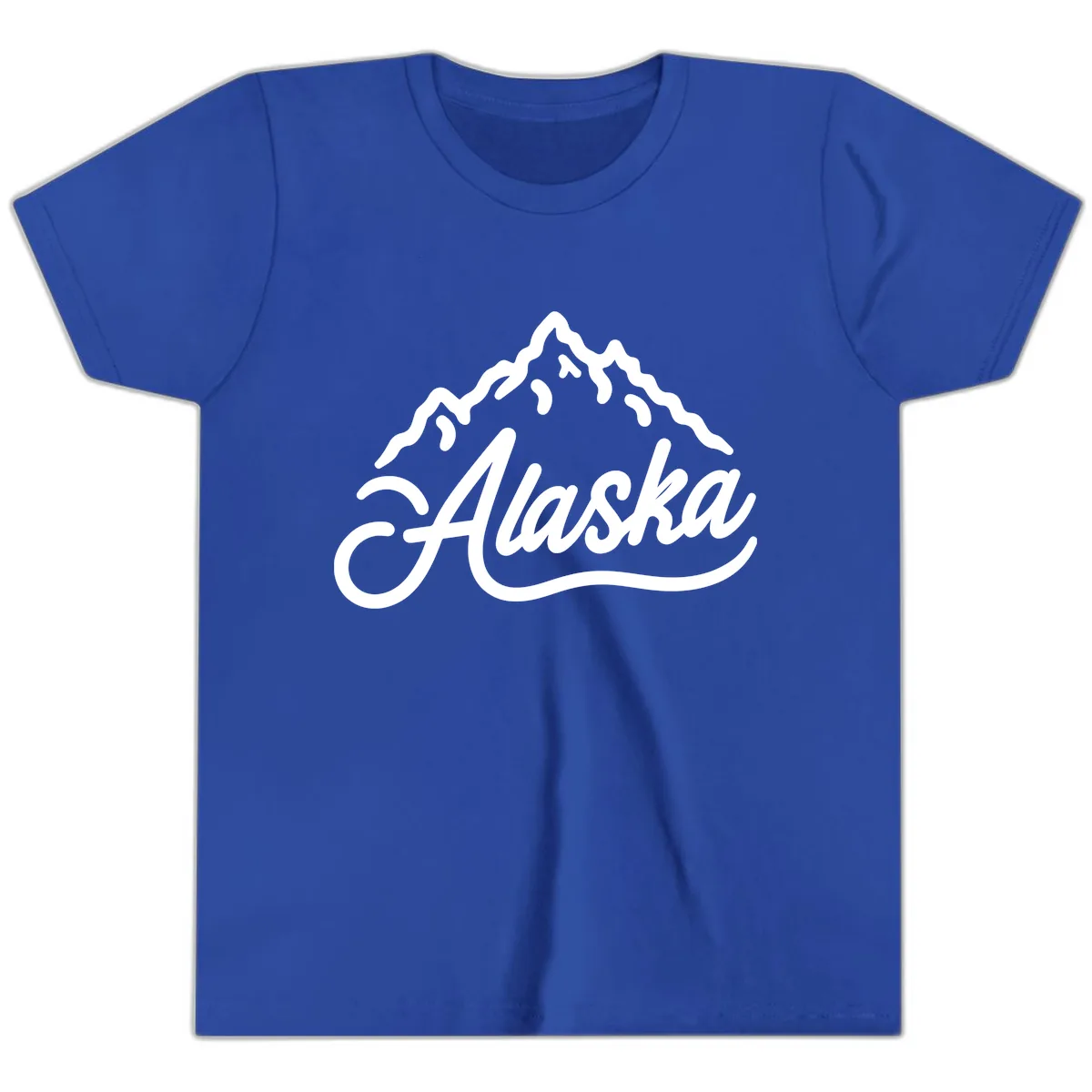 Alaska Mountain Script Wordmark Youth T-Shirt in True Royal