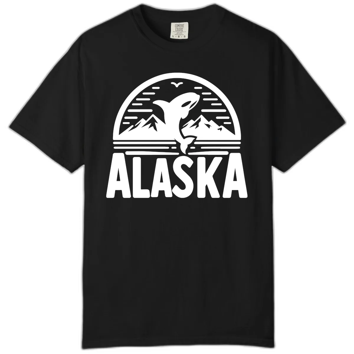 Alaska Orca and Mountain Landscape Comfort Color in Black