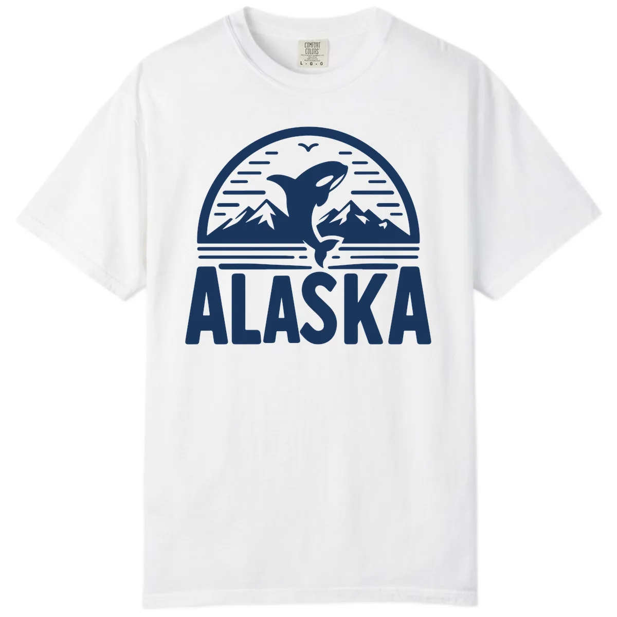 Alaska Orca and Mountain Landscape Comfort Color in White