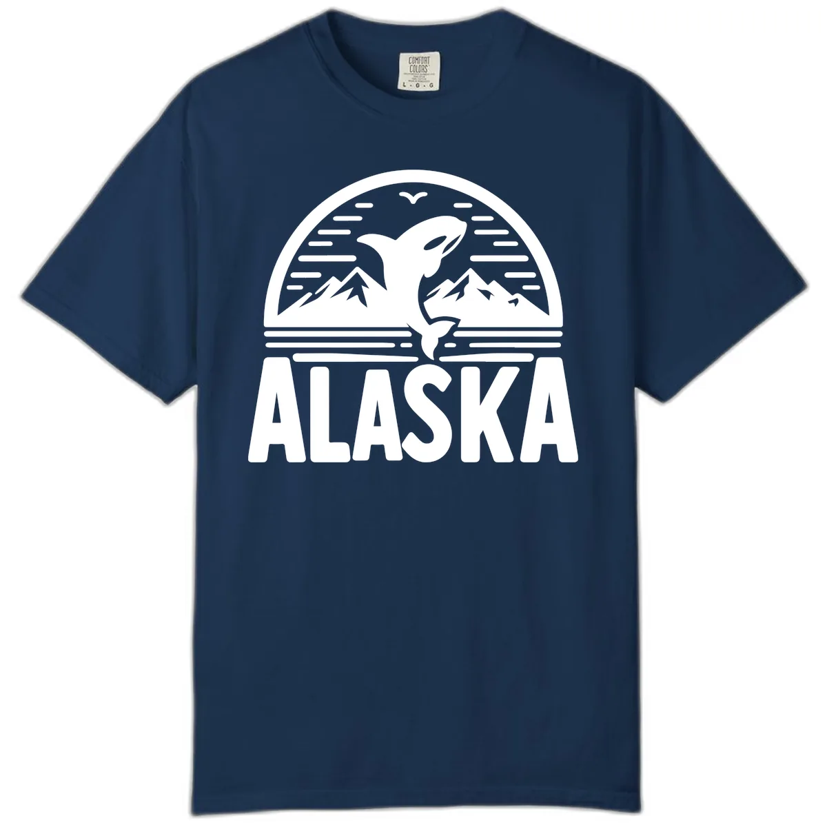 Alaska Orca and Mountain Landscape Comfort Color in Navy