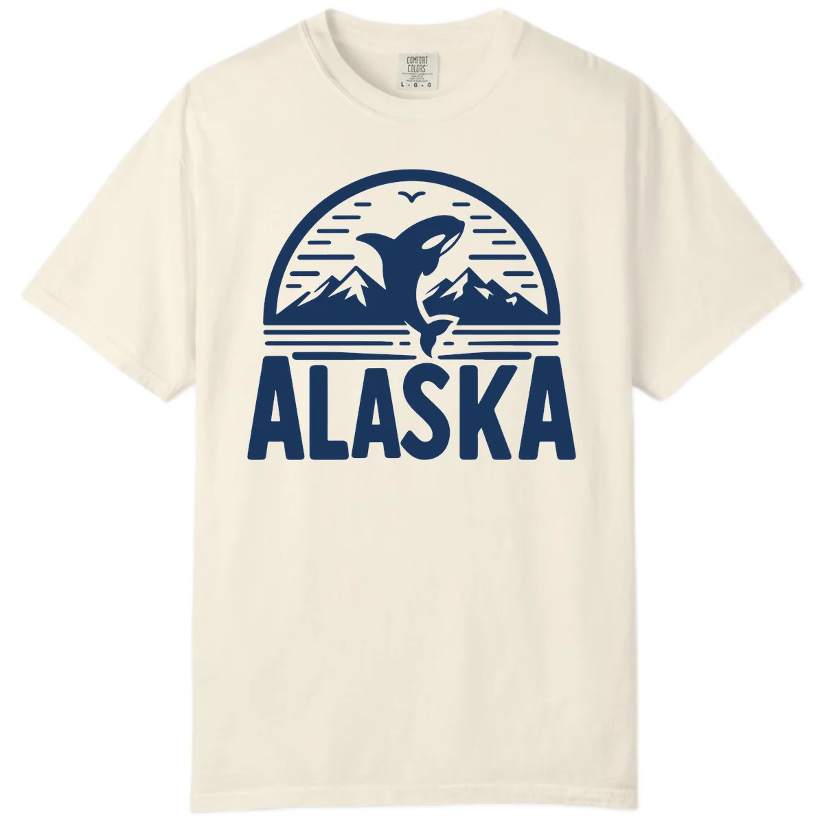 Alaska Orca and Mountain Landscape Comfort Color in Ivory