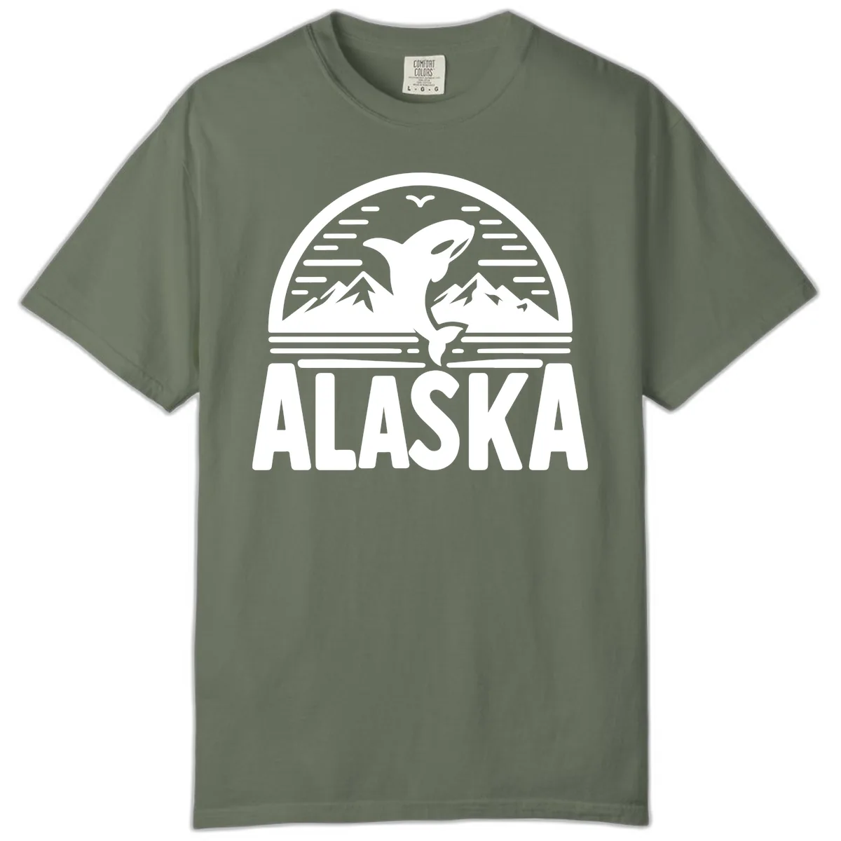 Alaska Orca and Mountain Landscape Comfort Color in Moss