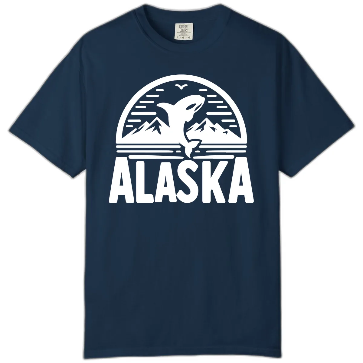 Alaska Orca and Mountain Landscape Comfort Color in True Navy