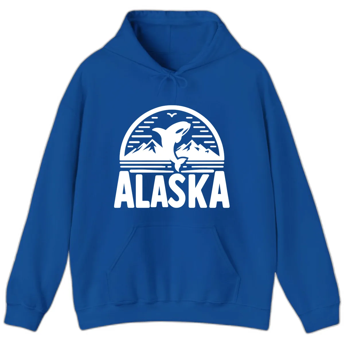 Alaska Orca and Mountain Landscape Hoodie in Royal