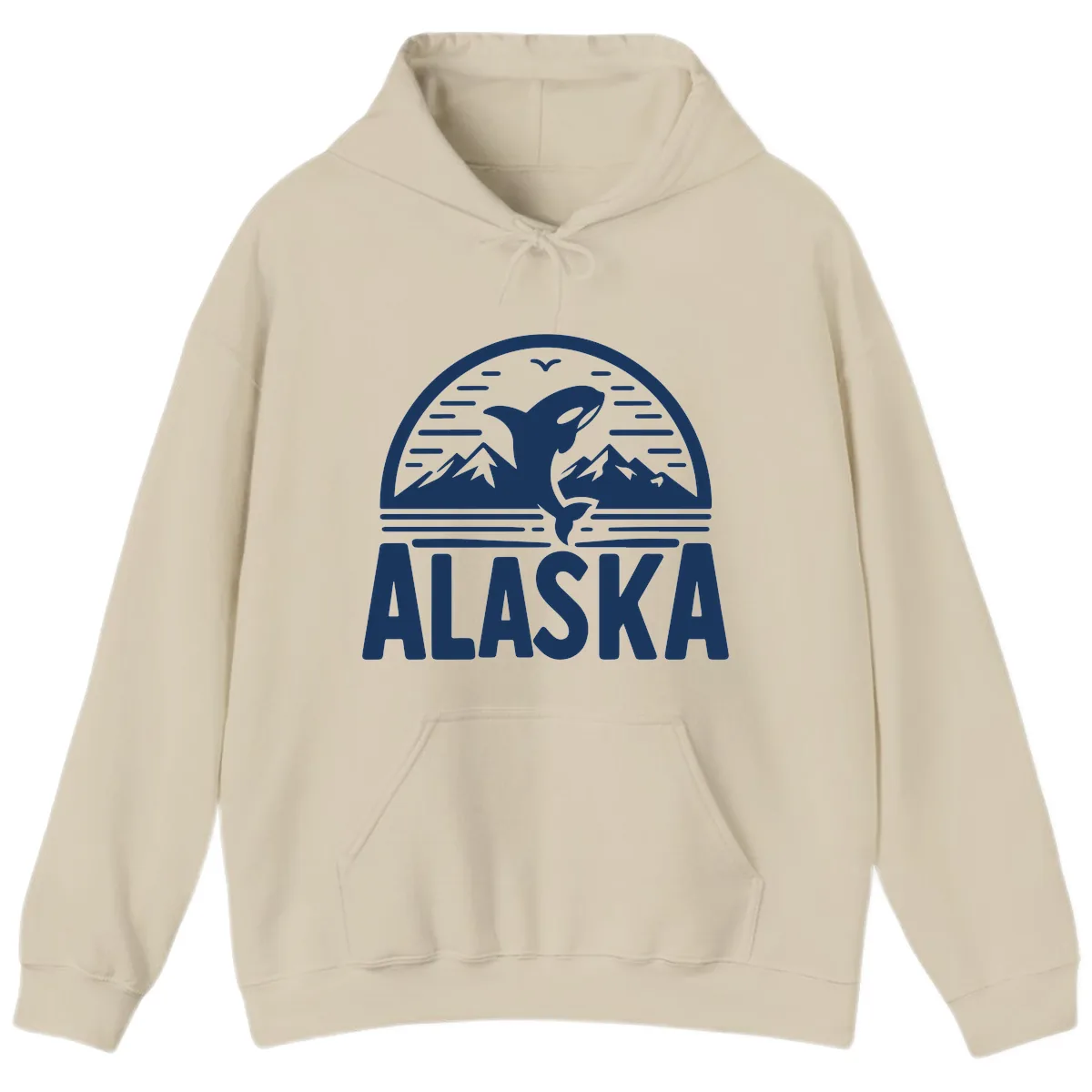 Alaska Orca and Mountain Landscape Hoodie in Sand
