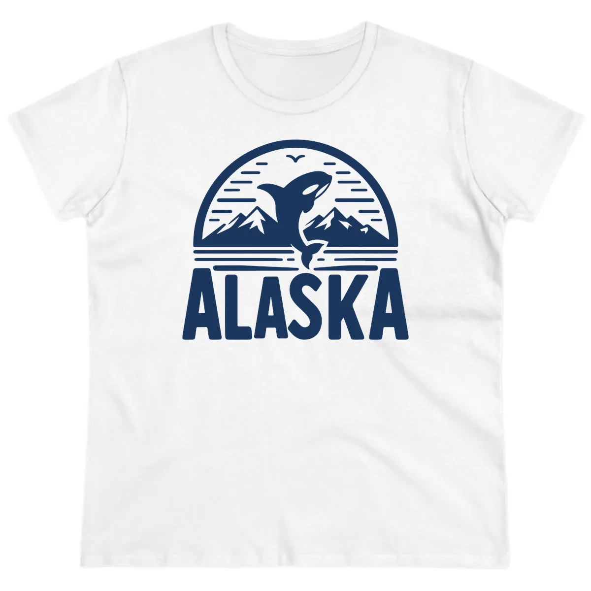 Alaska Orca and Mountain Landscape Ladies Tee in White