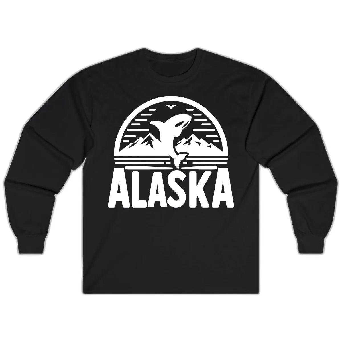 Alaska Orca and Mountain Landscape Long Sleeve in Black
