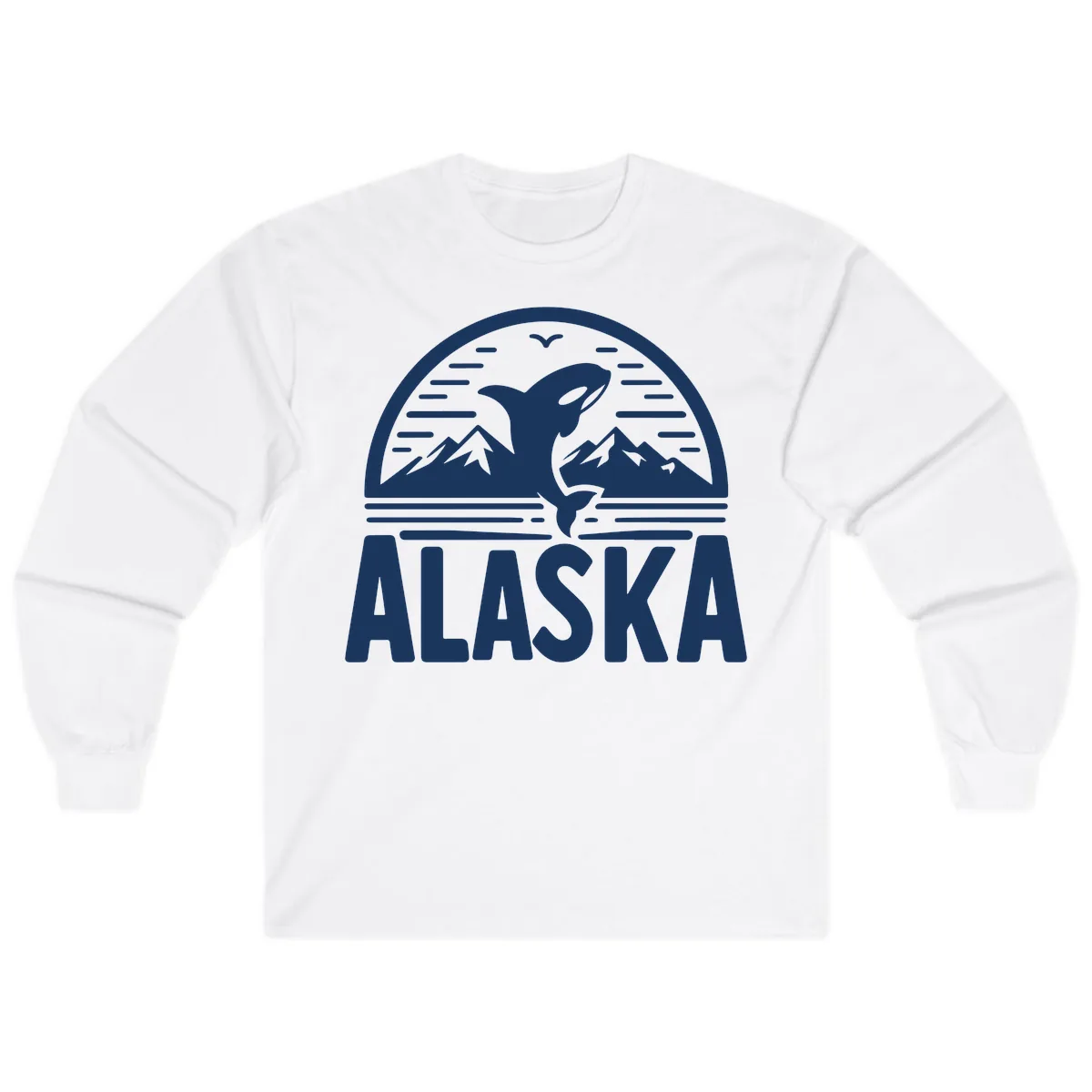 Alaska Orca and Mountain Landscape Long Sleeve in White