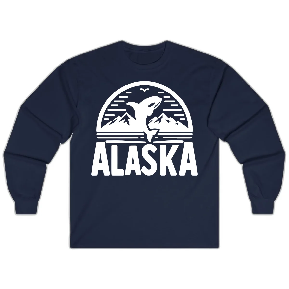 Alaska Orca and Mountain Landscape Long Sleeve in Navy