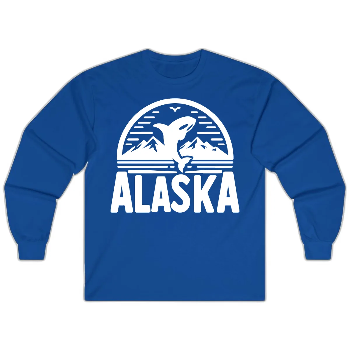 Alaska Orca and Mountain Landscape Long Sleeve in Royal