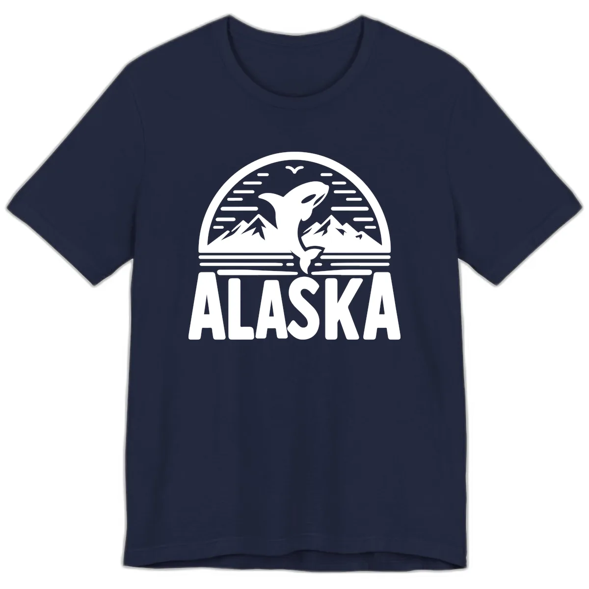 Alaska Orca and Mountain Landscape Premium T-Shirt in Navy