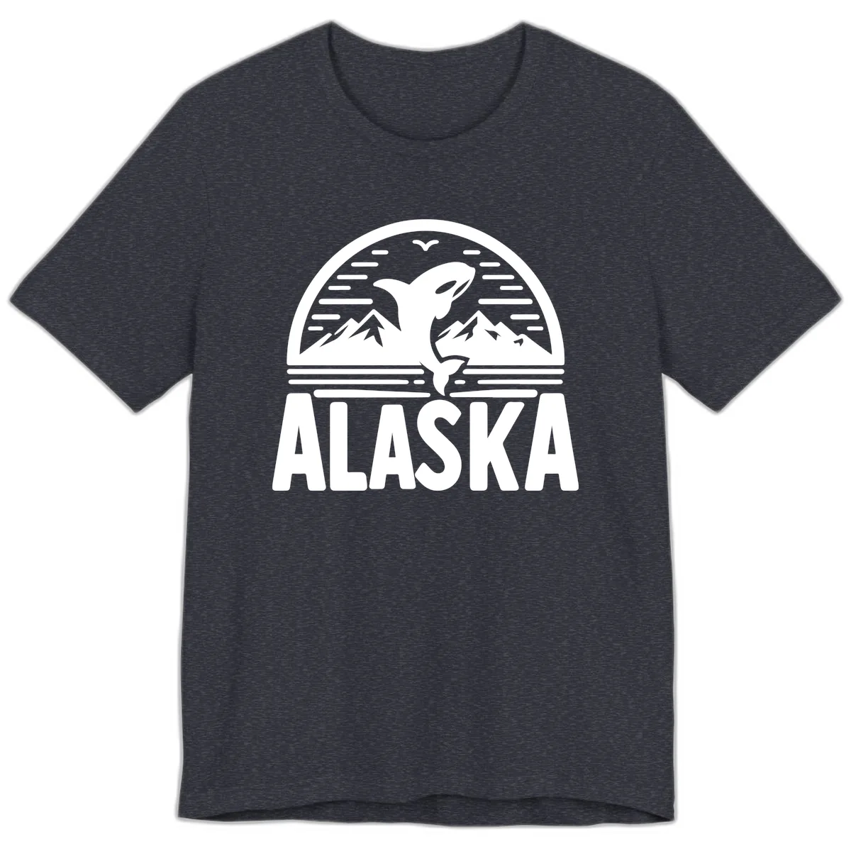 Alaska Orca and Mountain Landscape Premium T-Shirt in Heather Navy