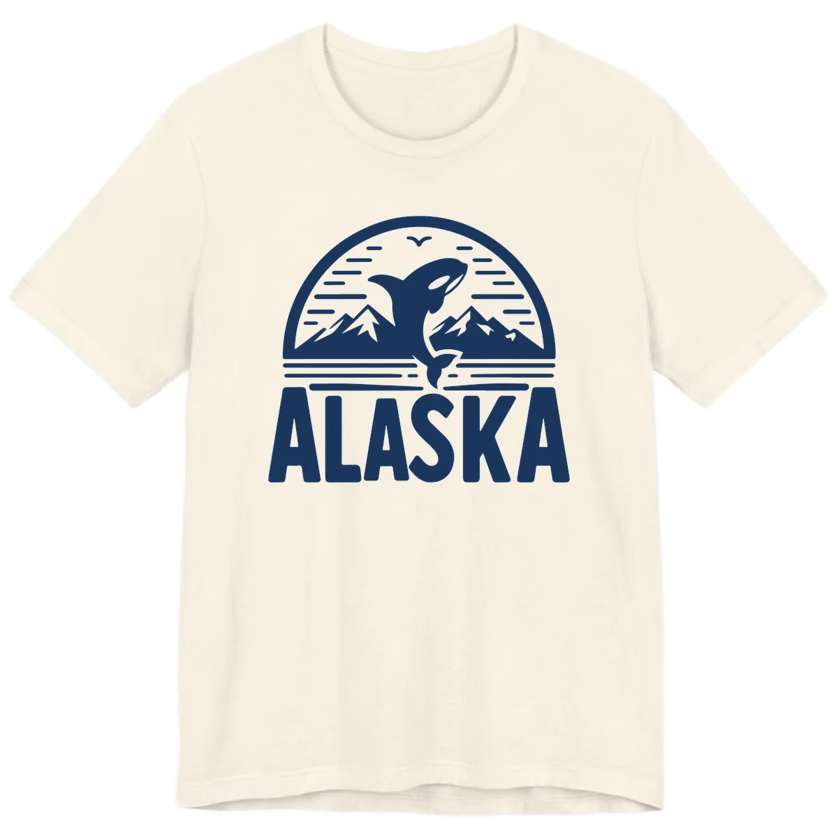 Alaska Orca and Mountain Landscape Premium T-Shirt in Natural