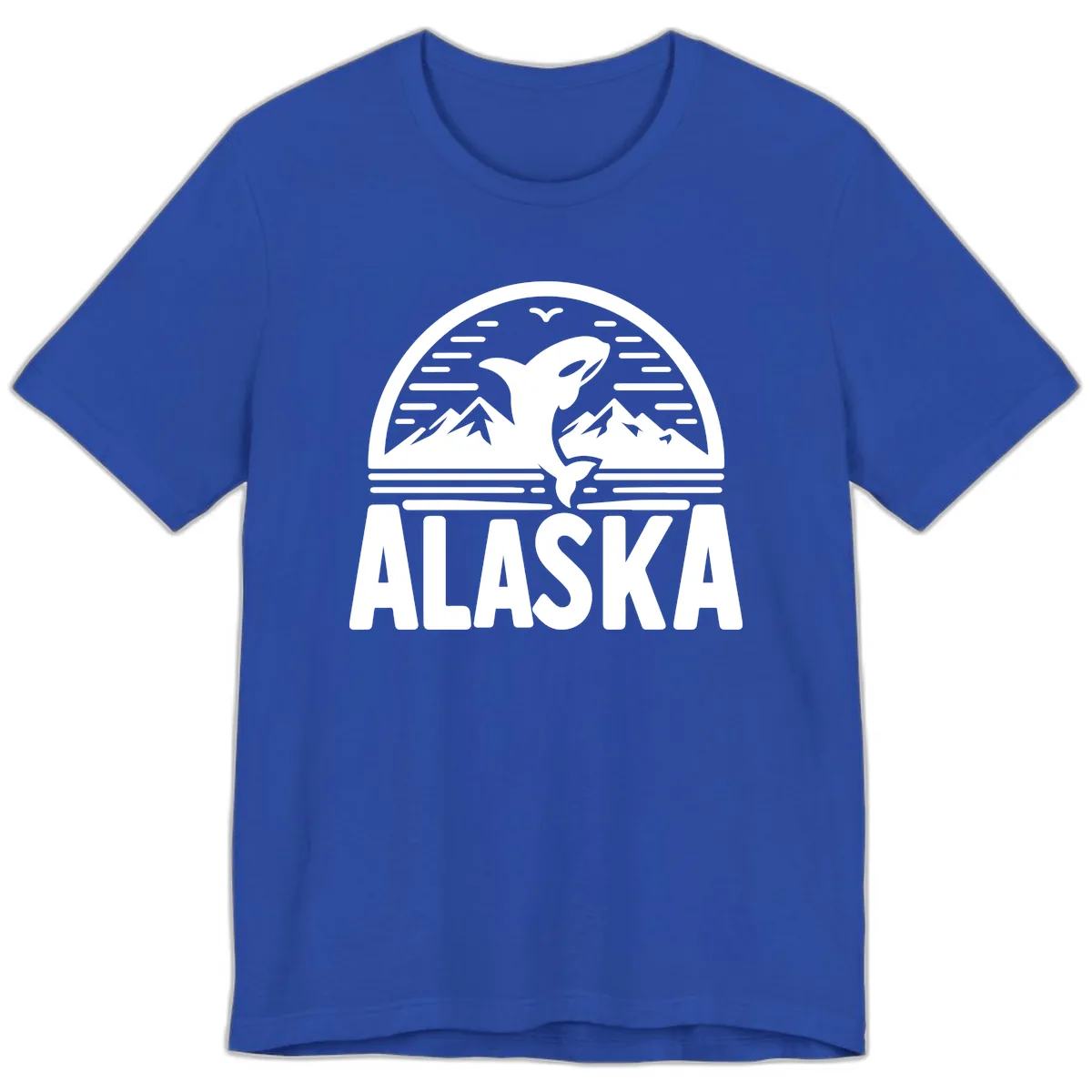 Alaska Orca and Mountain Landscape Premium T-Shirt in True Royal