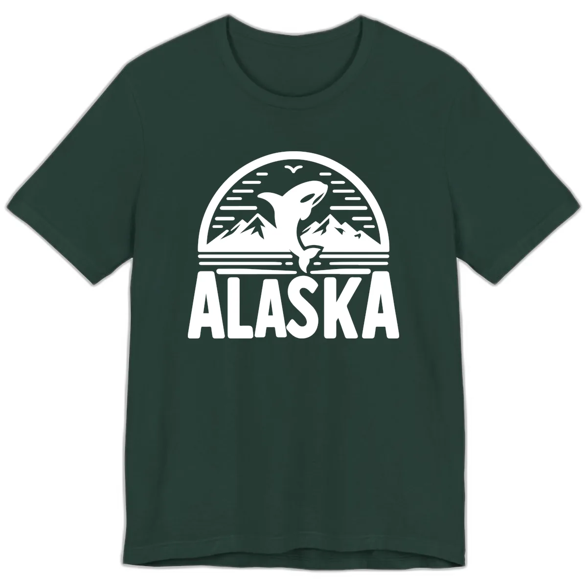 Alaska Orca and Mountain Landscape Premium T-Shirt in Forest