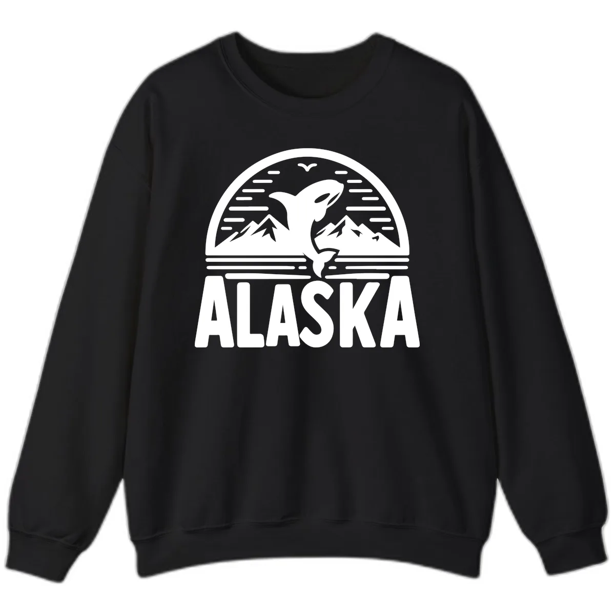 Alaska Orca and Mountain Landscape Sweatshirt in Black