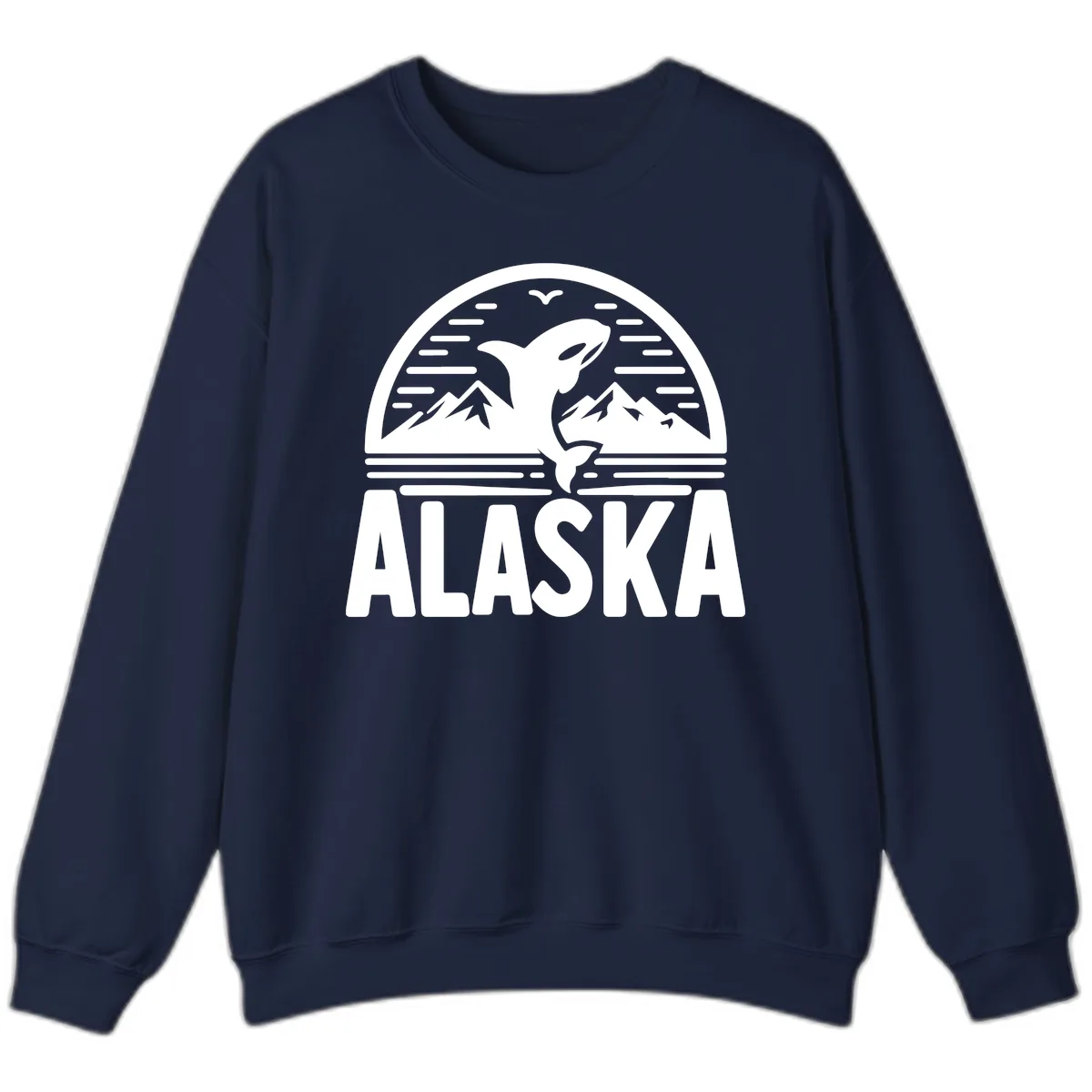 Alaska Orca and Mountain Landscape Sweatshirt in Navy