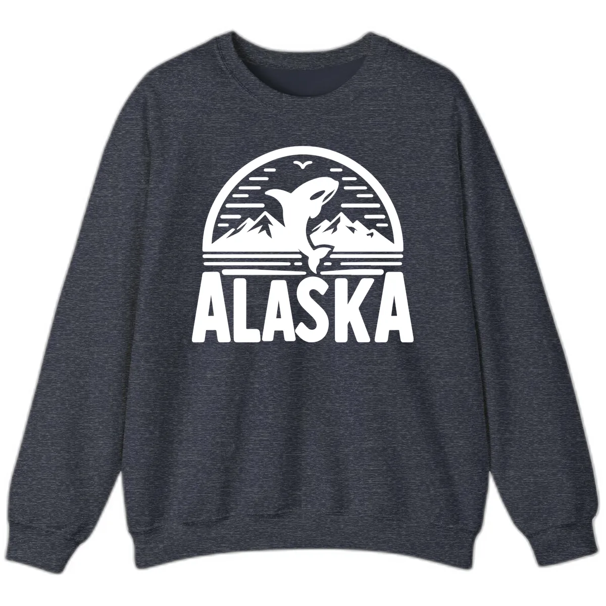 Alaska Orca and Mountain Landscape Sweatshirt in Heather Sport Dark Navy