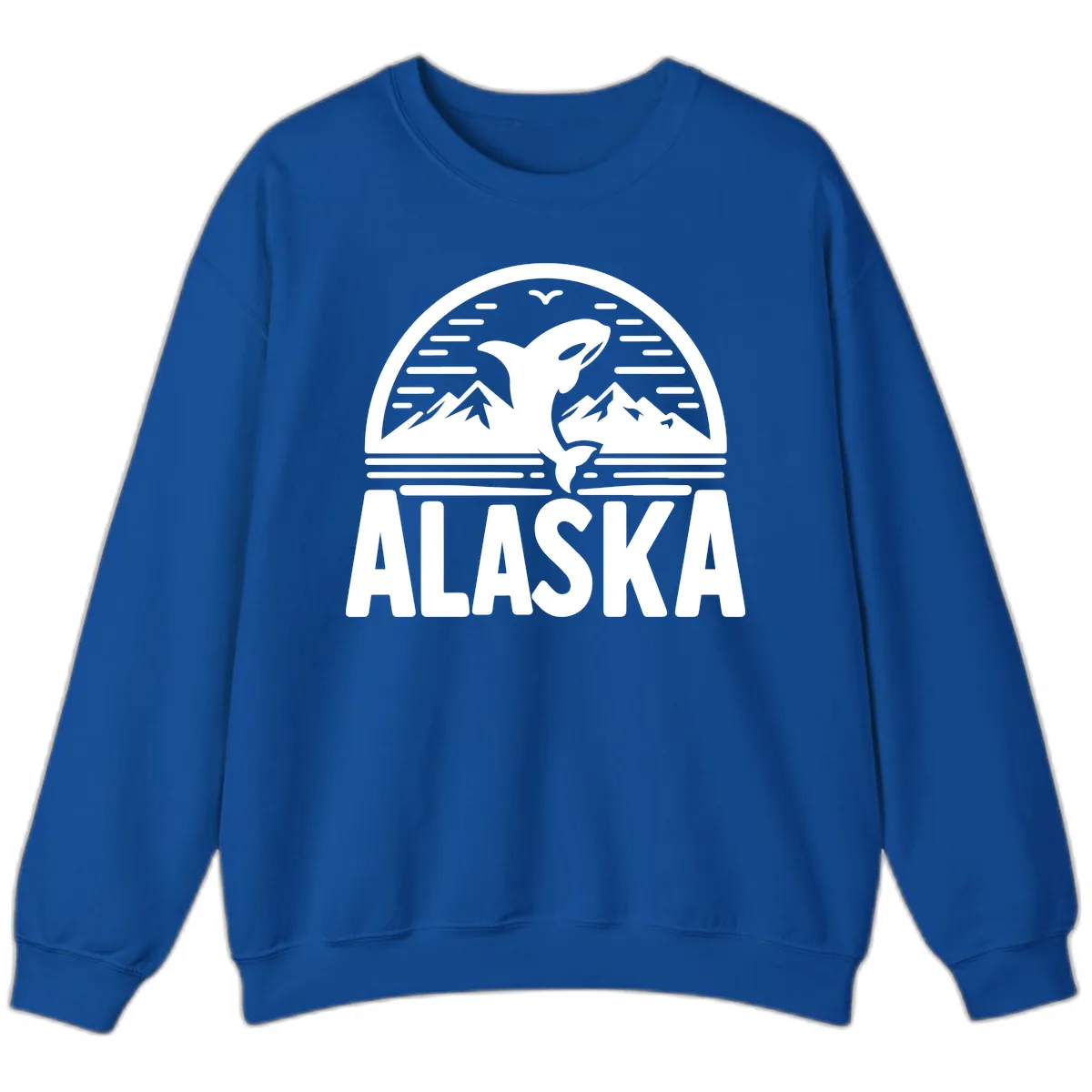 Alaska Orca and Mountain Landscape Sweatshirt in Royal