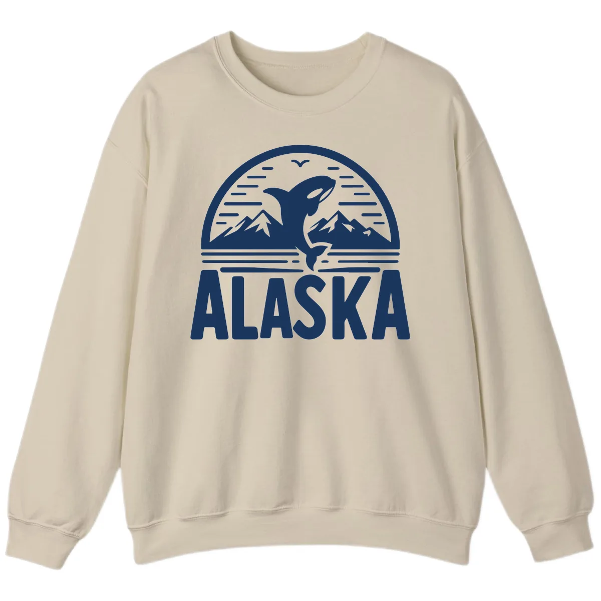 Alaska Orca and Mountain Landscape Sweatshirt in Sand