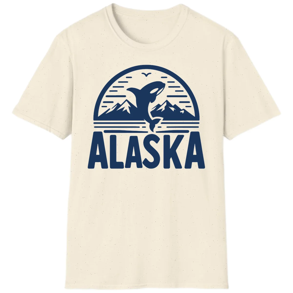 Alaska Orca and Mountain Landscape T-Shirt in Natural