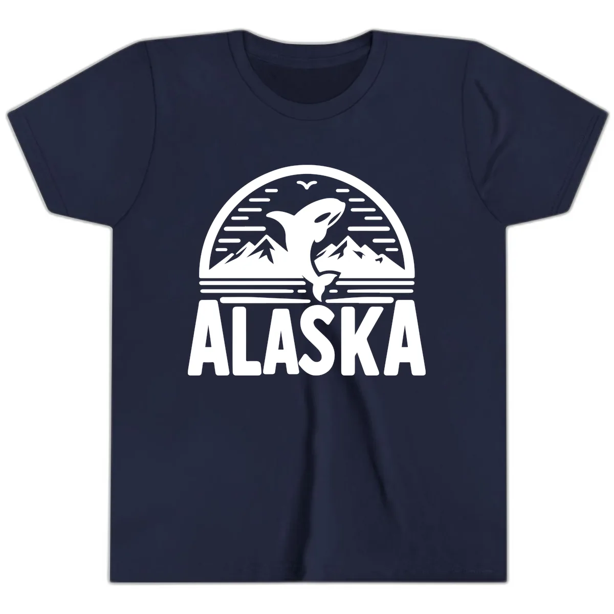 Alaska Orca and Mountain Landscape Youth T-Shirt in Navy