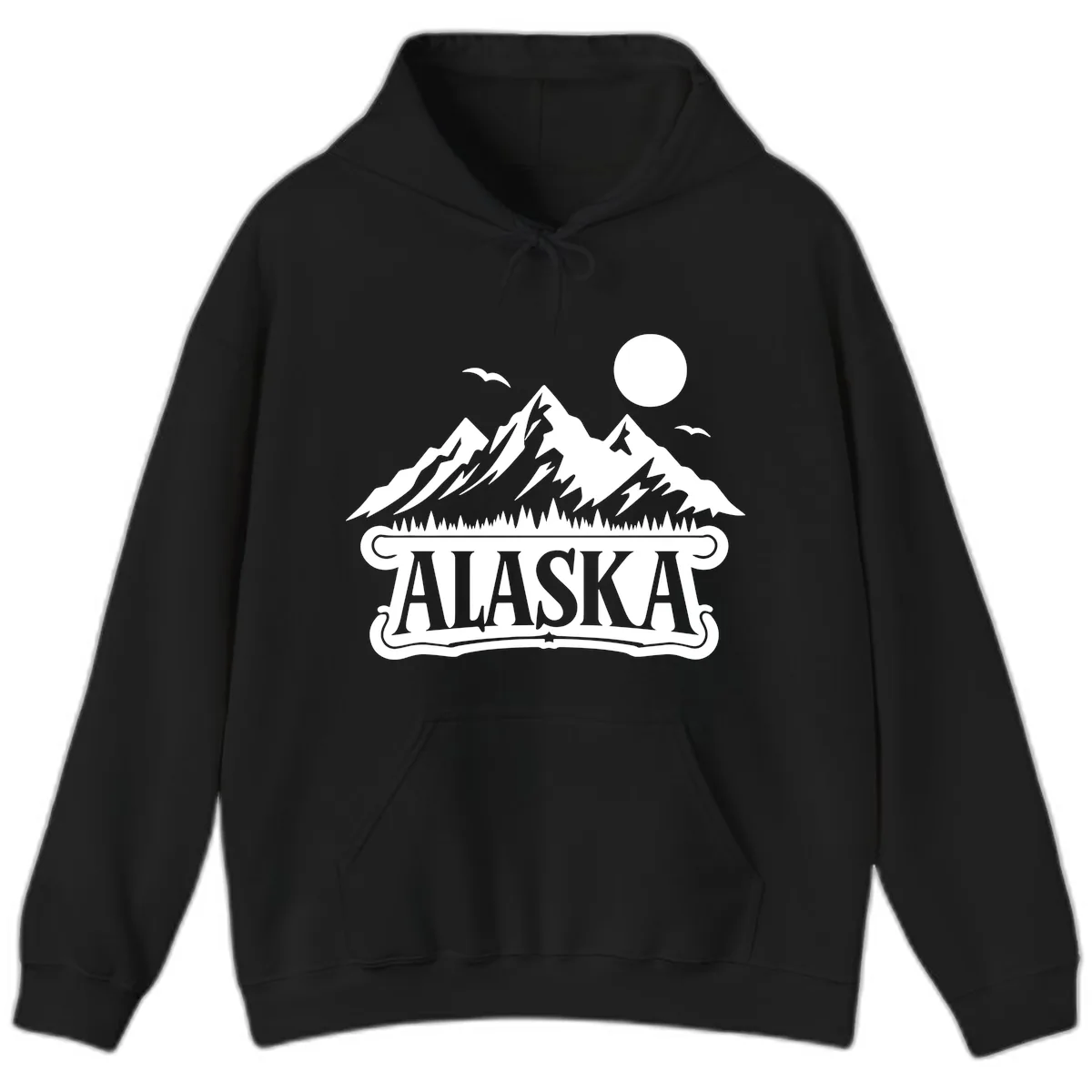 Alaska Mountain Range and Forest Scenic Hoodie in Black