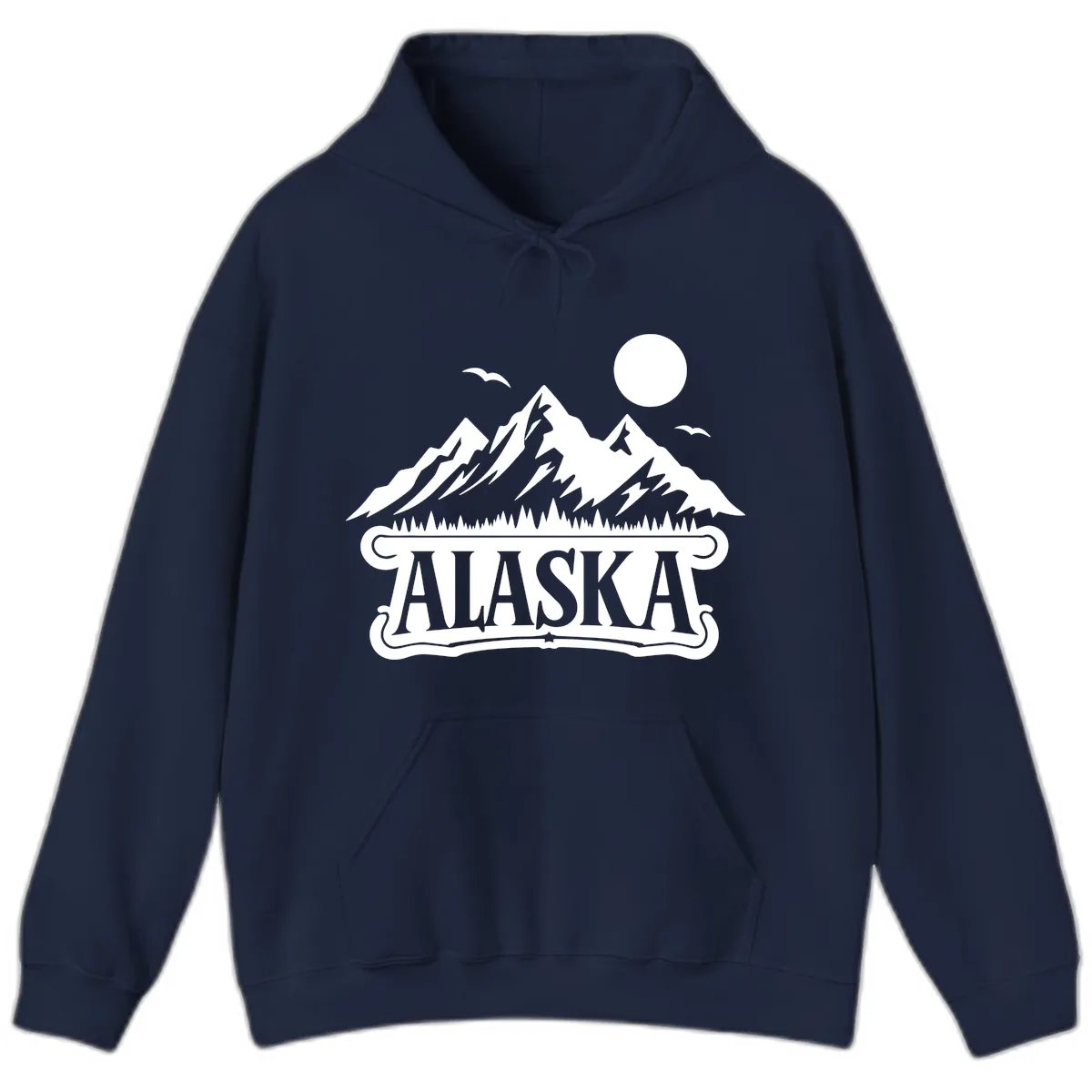 Alaska Mountain Range and Forest Scenic Hoodie in Navy
