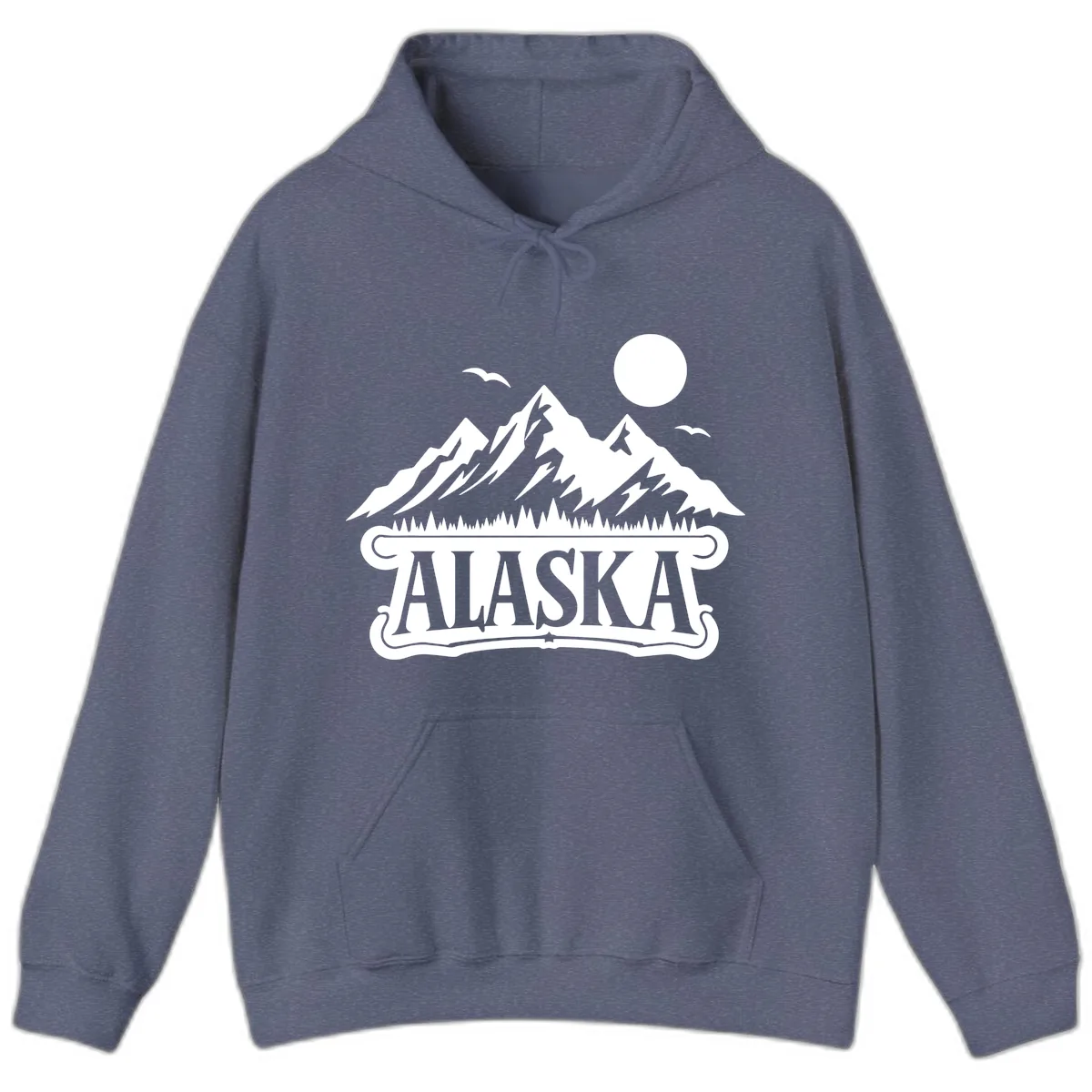 Alaska Mountain Range and Forest Scenic Hoodie in Heather Navy