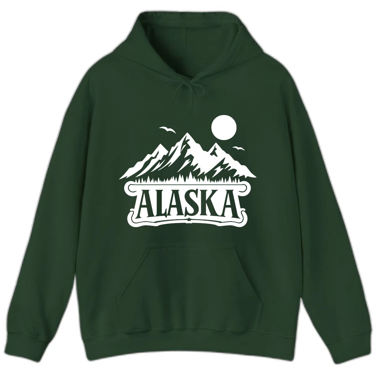 Alaska Mountain Range and Forest Scenic Hoodie in Forest Green