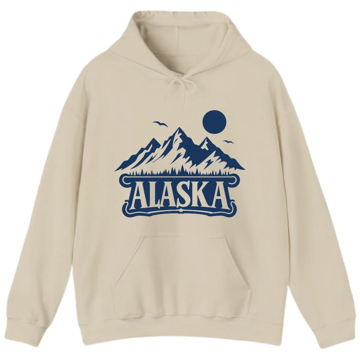 Alaska Mountain Range and Forest Scenic Hoodie in Sand