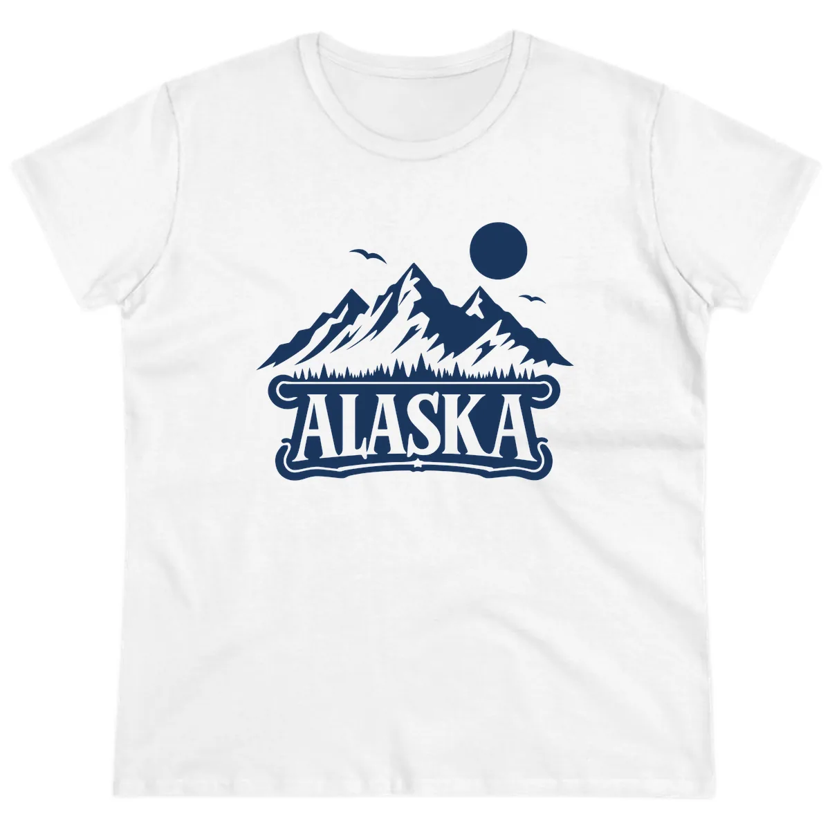 Alaska Mountain Range and Forest Scenic Ladies Tee in White