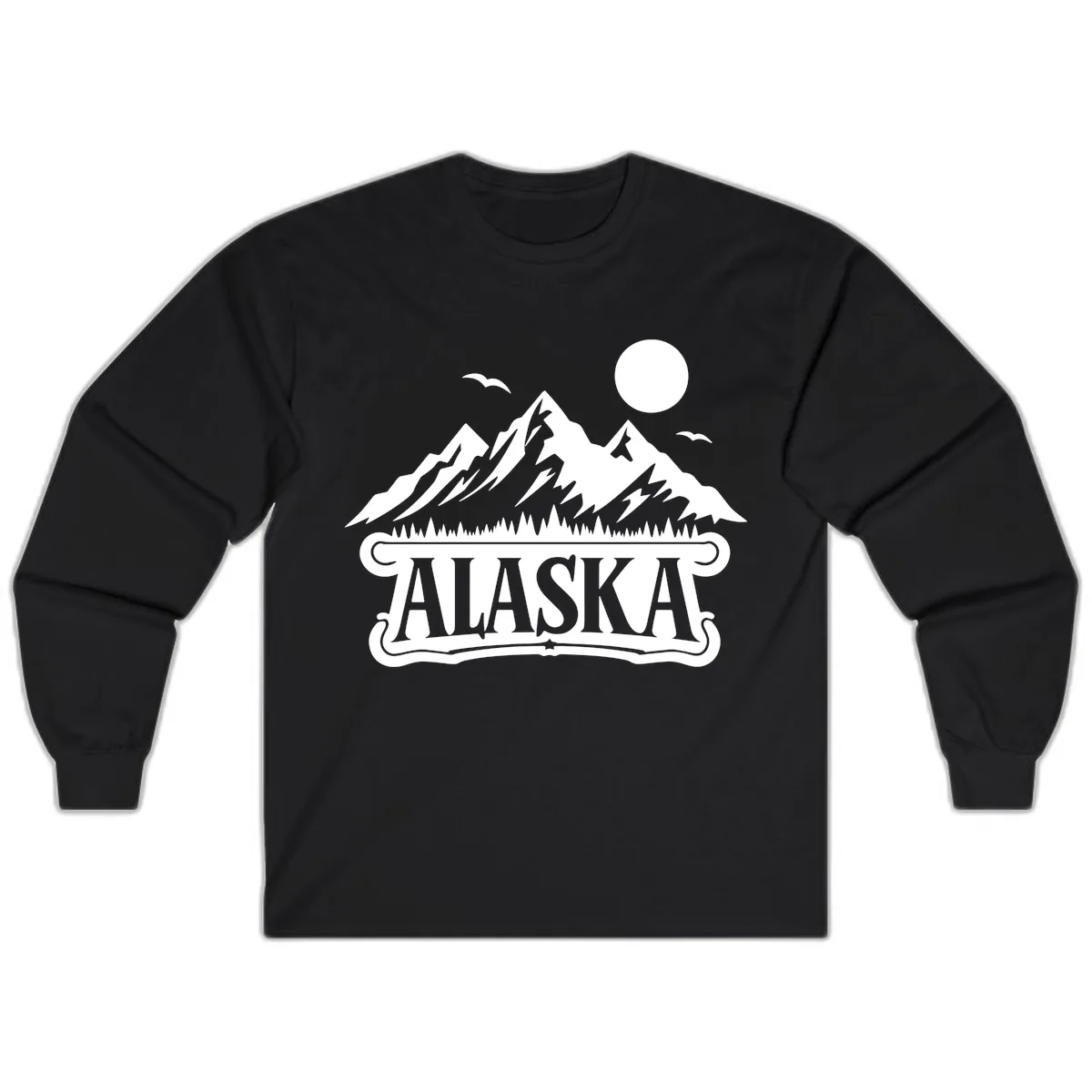 Alaska Mountain Range and Forest Scenic Long Sleeve in Black