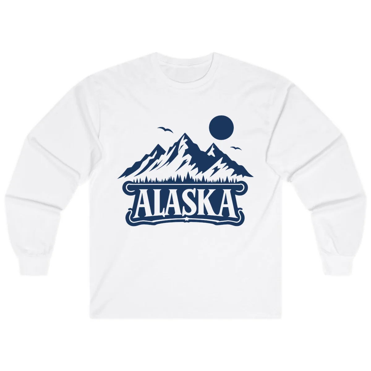 Alaska Mountain Range and Forest Scenic Long Sleeve in White
