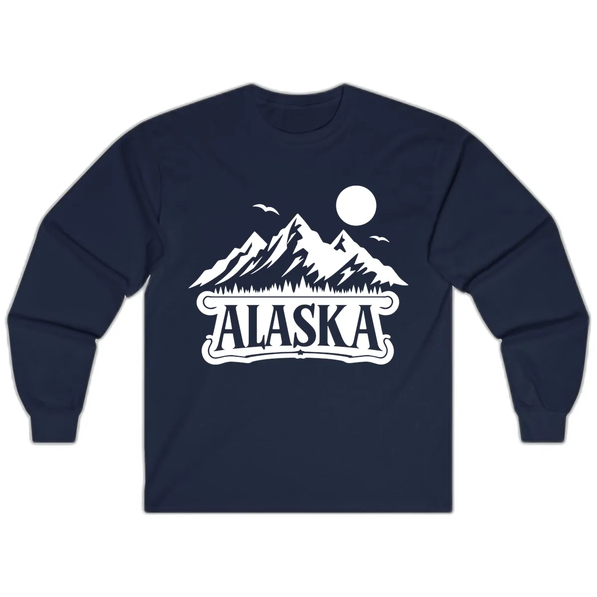 Alaska Mountain Range and Forest Scenic Long Sleeve in Navy