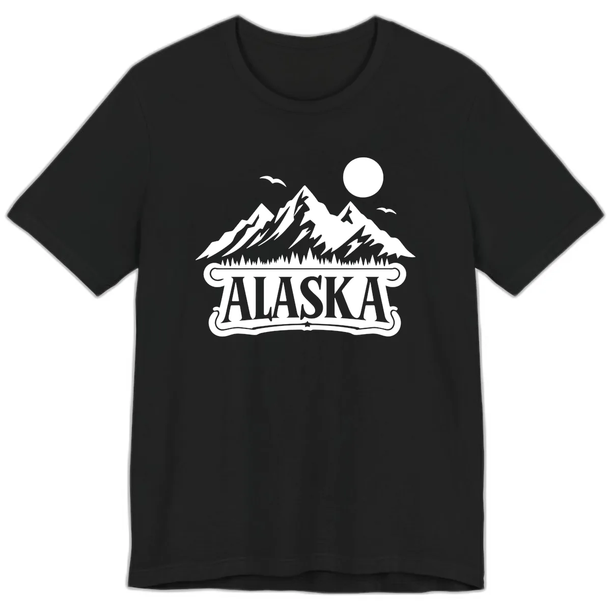 Alaska Mountain Range and Forest Scenic Premium T-Shirt in Black