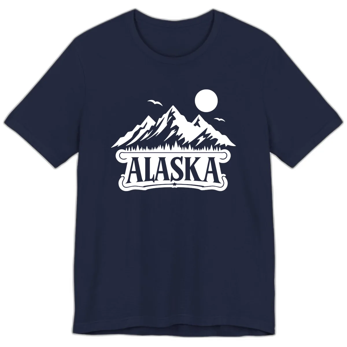 Alaska Mountain Range and Forest Scenic Premium T-Shirt in Navy