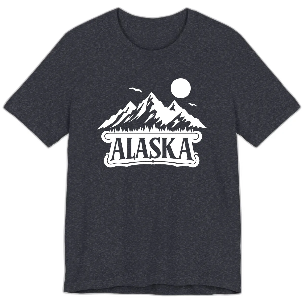 Alaska Mountain Range and Forest Scenic Premium T-Shirt in Heather Navy