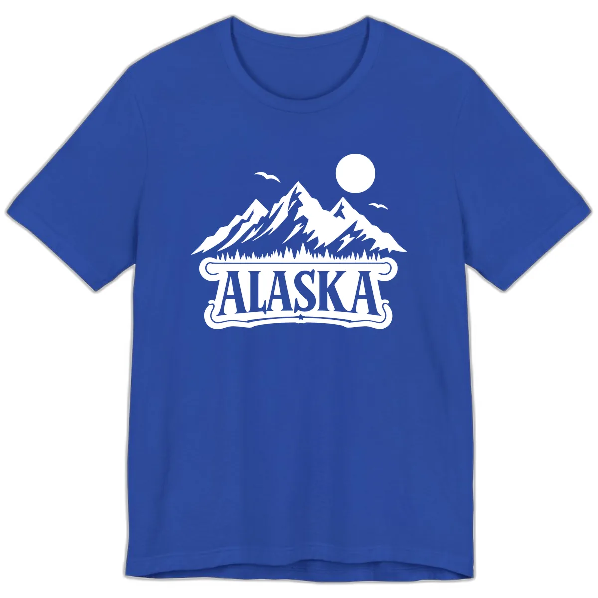 Alaska Mountain Range and Forest Scenic Premium T-Shirt in True Royal