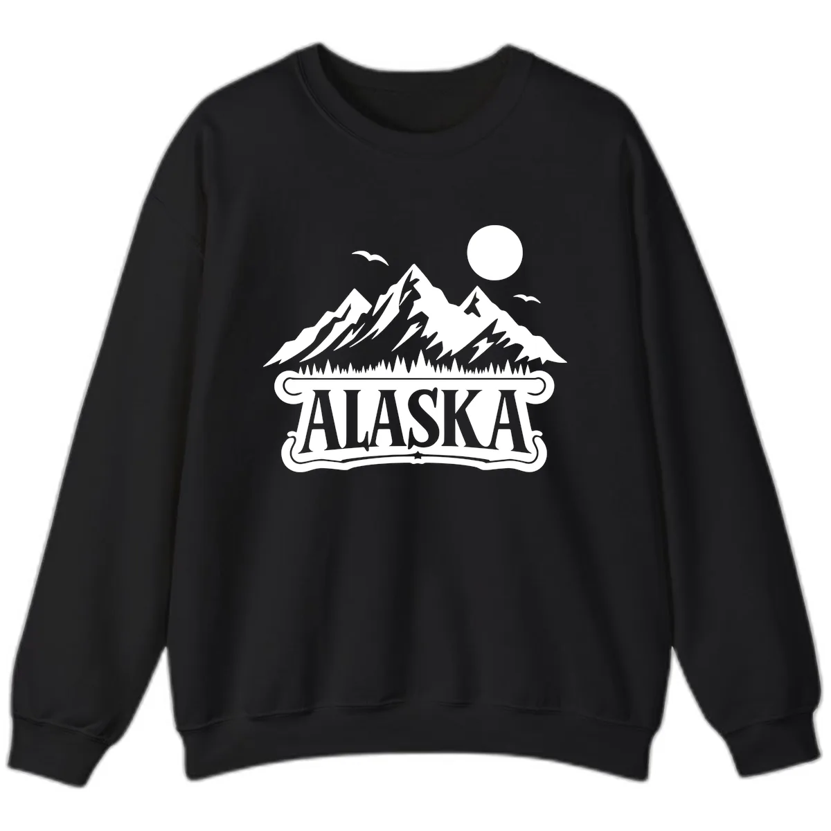 Alaska Mountain Range and Forest Scenic Sweatshirt in Black