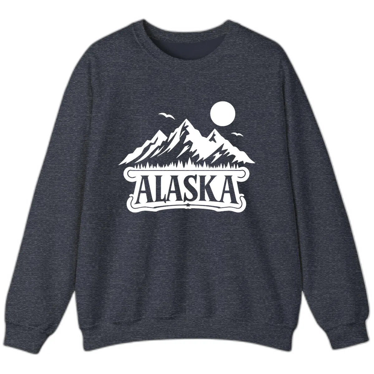 Alaska Mountain Range and Forest Scenic Sweatshirt in Heather Sport Dark Navy
